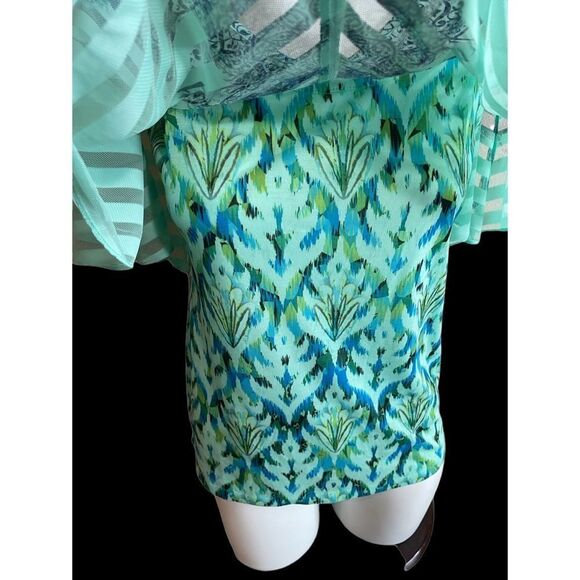 World Unity Top Set / 2 Piece / Mint Green Blue Tank with Cape Poncho / XS - Picture 3 of 8